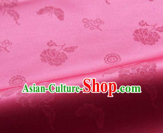 Asian Korean Traditional Rosy Brocade Fabric Classical Butterfly Peony Pattern Silk Fabric Hanbok Silk Material