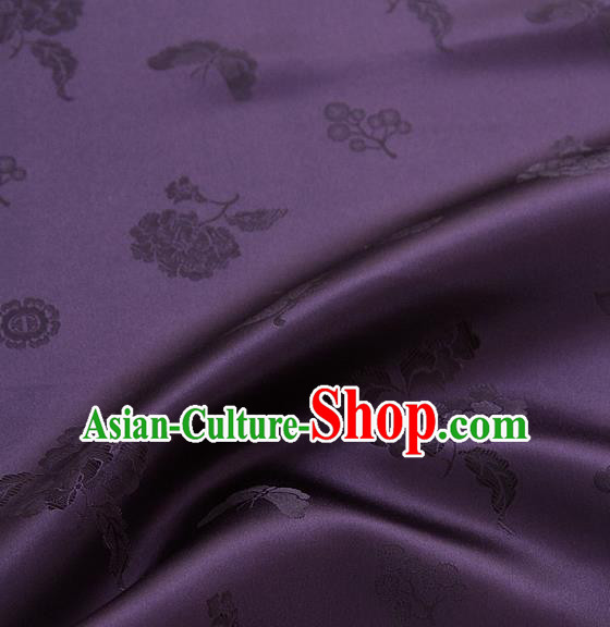 Asian Korean Traditional Purple Brocade Fabric Classical Butterfly Peony Pattern Silk Fabric Hanbok Silk Material