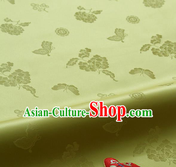 Asian Korean Traditional Golden Brocade Fabric Classical Butterfly Peony Pattern Silk Fabric Hanbok Silk Material