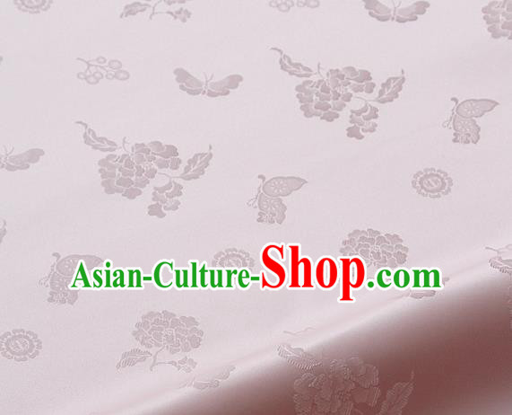 Asian Korean Traditional Light Pink Brocade Fabric Classical Butterfly Peony Pattern Silk Fabric Hanbok Silk Material