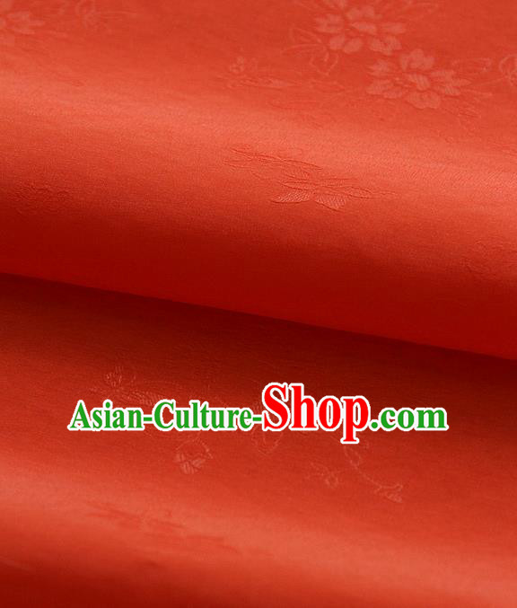 Asian Korean Traditional Orange Tajung Fabric Classical Pattern Thin Tough Silk Fabric Hanbok Silk Material