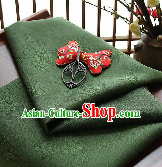 Asian Korean Traditional Olive Green Tajung Fabric Classical Pattern Thin Tough Silk Fabric Hanbok Silk Material