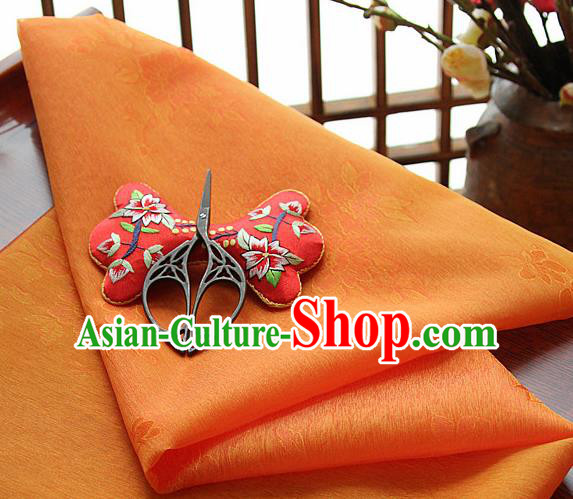 Asian Korean Traditional Orange Tajung Fabric Classical Pattern Thin Tough Silk Fabric Hanbok Silk Material