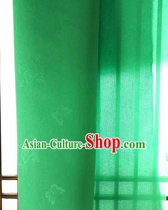 Asian Korean Traditional Green Tajung Fabric Classical Butterfly Pattern Silk Fabric Hanbok Thin Silk Material