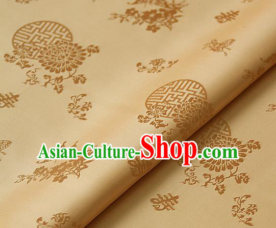 Asian Traditional Palace Drapery Korean Hanbok Royal Butterfly Pattern Golden Brocade Satin Fabric