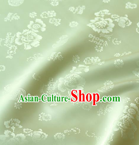 Asian Traditional Classical Peony Pattern Palace Drapery Korean Hanbok Green Brocade Satin Fabric