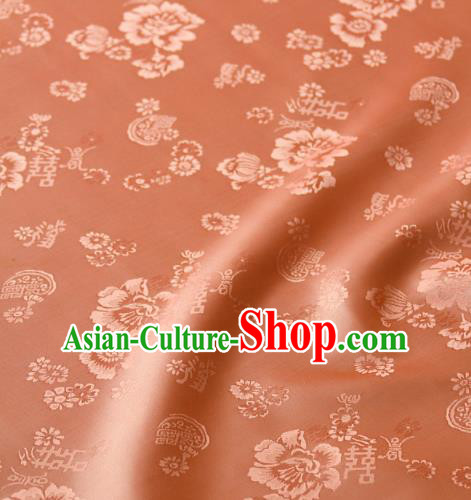 Asian Traditional Classical Peony Pattern Palace Drapery Korean Hanbok Orange Brocade Satin Fabric