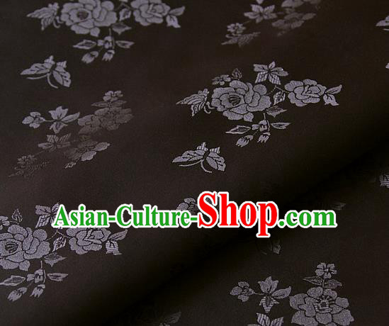 Asian Traditional Classical Peony Pattern Palace Drapery Korean Hanbok Deep Brown Brocade Satin Fabric