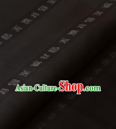 Asian Traditional Classical Pattern Palace Black Satin Drapery Korean Hanbok Brocade Fabric