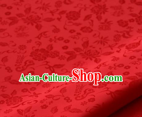 Asian Traditional Palace Drapery Korean Hanbok Royal Chrysanthemum Pattern Red Brocade Satin Fabric