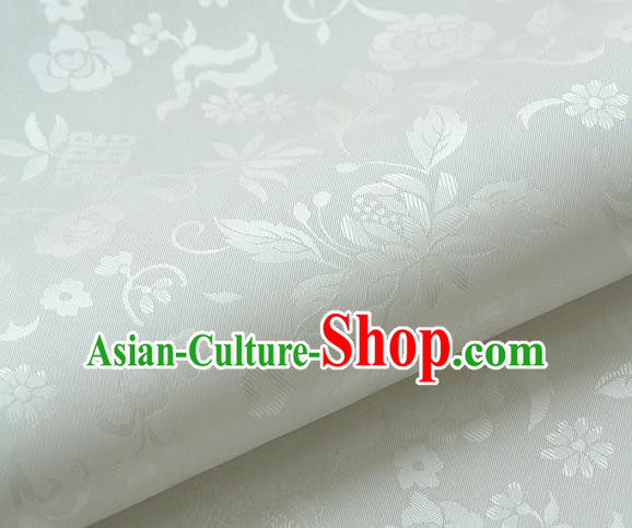 Asian Traditional Palace Drapery Korean Hanbok Royal Chrysanthemum Pattern White Brocade Satin Fabric