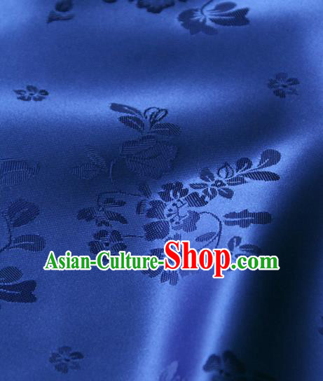 Asian Traditional Palace Drapery Korean Hanbok Royal Peony Pattern Royalblue Brocade Satin Fabric