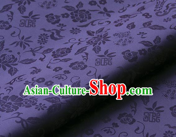 Asian Traditional Palace Drapery Korean Hanbok Royal Peony Pattern Purple Brocade Satin Fabric