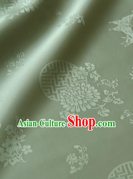 Asian Traditional Palace Drapery Korean Hanbok Royal Butterfly Pattern Pea Green Brocade Satin Fabric