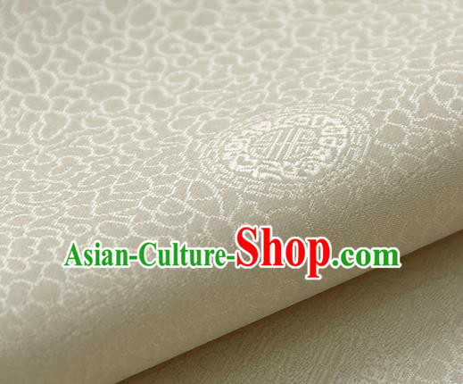 Asian Korean Ancient Costume White Brocade Traditional Palace Pattern Satin Fabric Silk Fabric Material