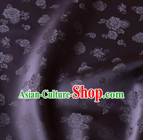 Asian Korean Classical Brocade Traditional Palace Pattern Deep Purple Satin Fabric Silk Fabric Material