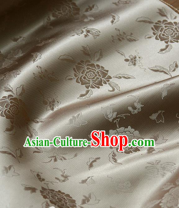 Asian Traditional Classical Pattern Khaki Satin Drapery Korean Hanbok Palace Brocade Silk Fabric
