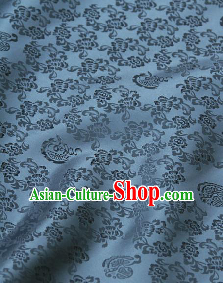 Traditional Asian Navy Satin Classical Pattern Drapery Korean Hanbok Palace Brocade Silk Fabric