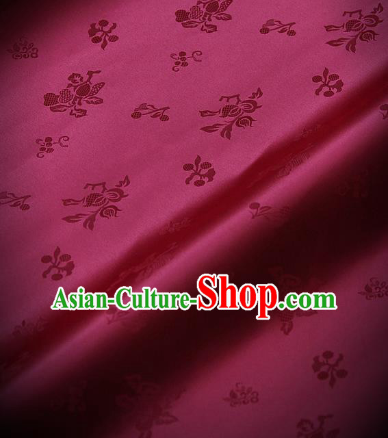 Traditional Asian Wine Red Satin Classical Pattern Drapery Korean Hanbok Palace Brocade Silk Fabric