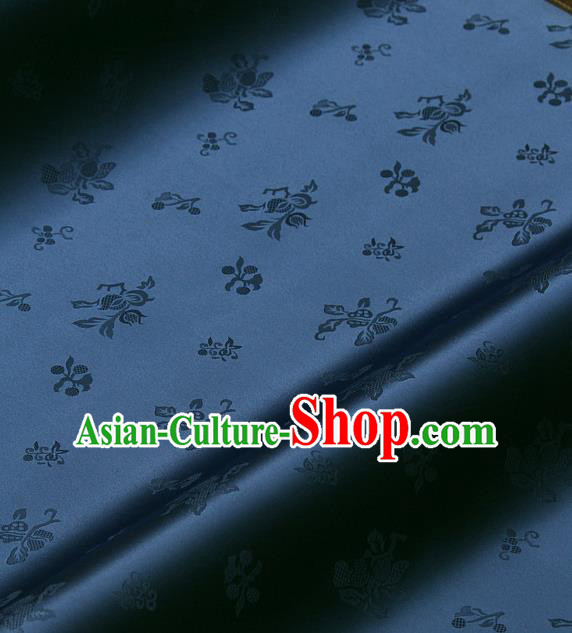Traditional Asian Navy Satin Classical Pattern Drapery Korean Hanbok Palace Brocade Silk Fabric