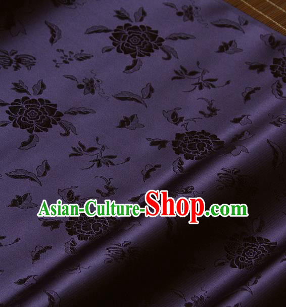 Traditional Asian Purple Brocade Classical Peony Pattern Drapery Korean Hanbok Palace Satin Silk Fabric