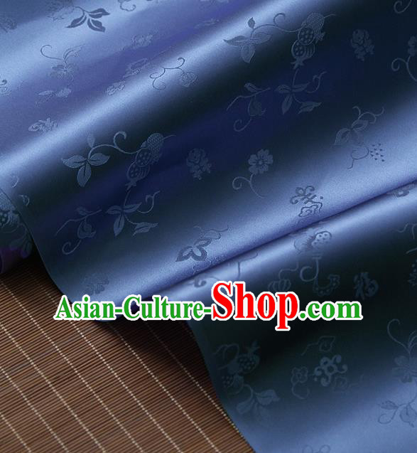 Traditional Asian Blue Brocade Classical Cucurbit Pattern Drapery Korean Hanbok Palace Satin Silk Fabric