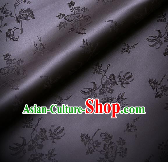 Traditional Asian Classical Grape Pattern Purple Brocade Drapery Korean Hanbok Palace Satin Silk Fabric