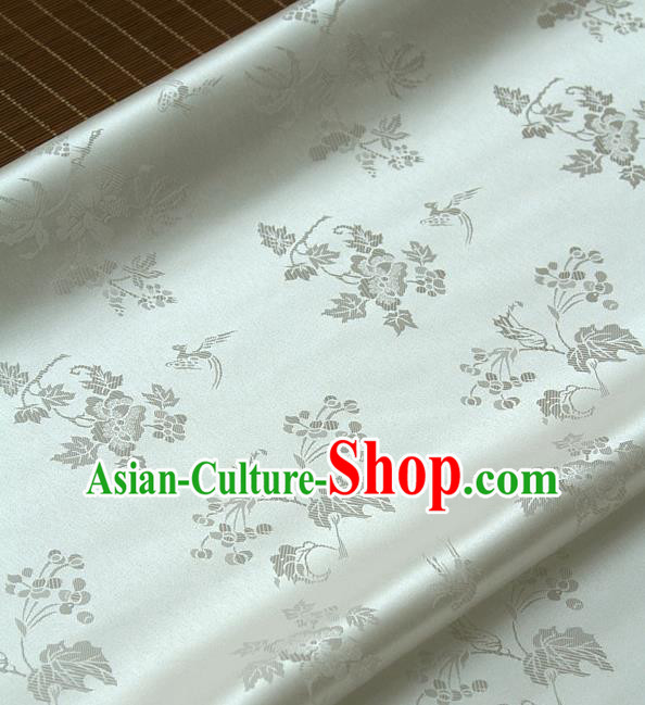 Traditional Asian Classical Grape Pattern White Brocade Drapery Korean Hanbok Palace Satin Silk Fabric