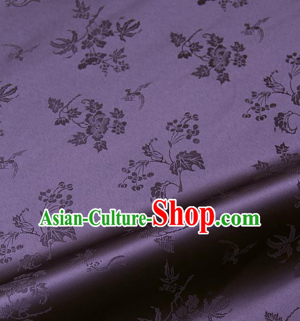 Traditional Asian Classical Grape Pattern Purple Brocade Drapery Korean Hanbok Palace Satin Silk Fabric