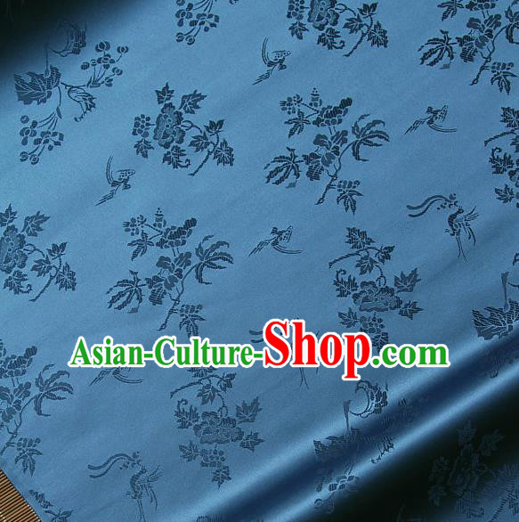 Traditional Asian Classical Grape Pattern Blue Brocade Drapery Korean Hanbok Palace Satin Silk Fabric