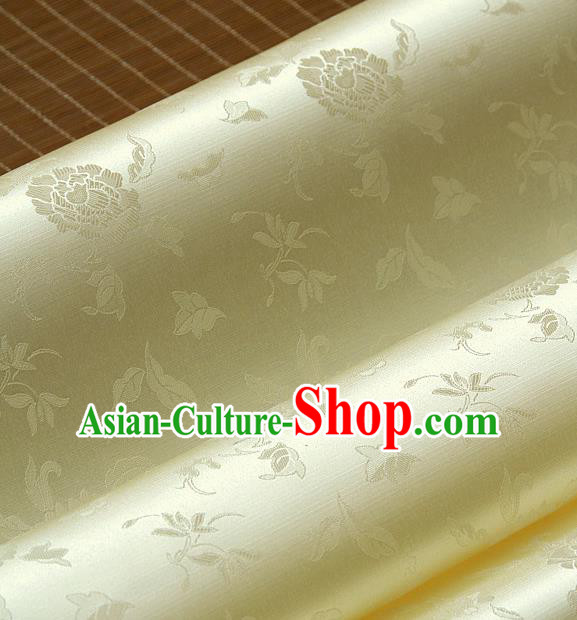 Asian Traditional Classical Pattern Yellow Satin Drapery Korean Hanbok Palace Brocade Silk Fabric