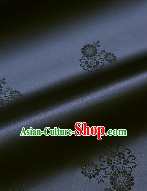 Asian Traditional Classical Pattern Navy Satin Drapery Korean Hanbok Palace Brocade Silk Fabric