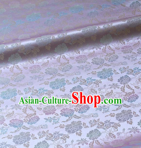 Traditional Asian Classical Peony Pattern Lilac Brocade Drapery Korean Hanbok Palace Satin Silk Fabric