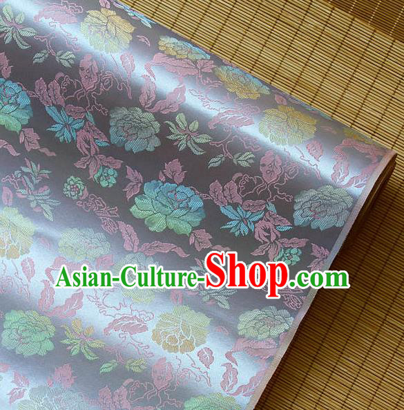 Traditional Asian Classical Peony Pattern Light Purple Brocade Drapery Korean Hanbok Palace Satin Silk Fabric