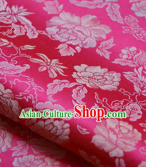 Traditional Asian Classical Peony Pattern Rosy Brocade Drapery Korean Hanbok Palace Satin Silk Fabric