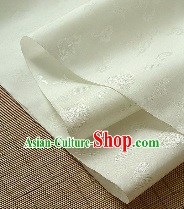 Traditional Asian White Brocade Drapery Korean Hanbok Palace Satin Silk Fabric