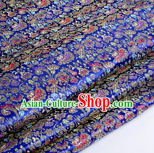 Chinese Traditional Royalblue Brocade Fabric Tang Suit Classical Cockscomb Flower Pattern Design Tang Suit Silk Material Satin Drapery