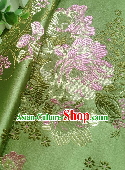 Chinese Traditional Green Brocade Fabric Tang Suit Classical Peony Pattern Design Tang Suit Silk Material Satin Drapery