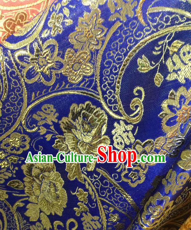 Chinese Traditional Royalblue Brocade Fabric Tang Suit Classical Peony Flowers Pattern Design Silk Material Satin Drapery