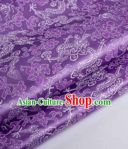 Chinese Traditional Purple Brocade Fabric Tang Suit Classical Dragons Pattern Design Silk Material Satin Drapery