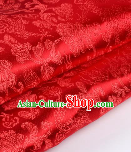 Chinese Traditional Red Brocade Fabric Tang Suit Classical Dragons Pattern Design Silk Material Satin Drapery