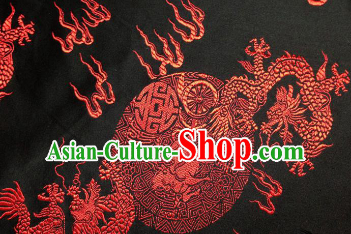 Chinese Traditional Black Brocade Fabric Tang Suit Classical Dragons Pattern Design Silk Material Satin Drapery