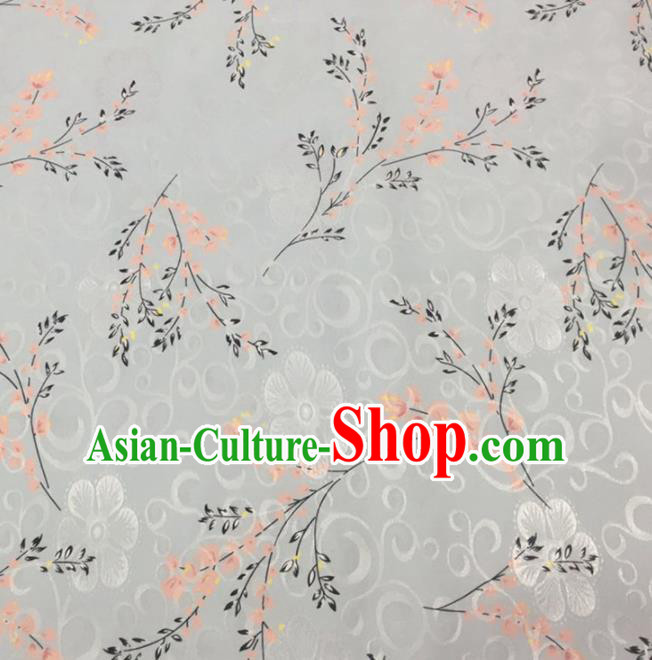 Chinese Traditional Apparel Fabric White Brocade Classical Pattern Design Silk Material Satin Drapery