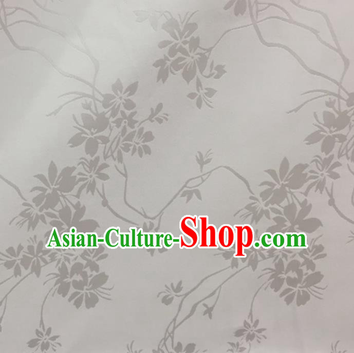 Chinese Traditional Apparel Fabric White Brocade Classical Flowers Pattern Design Silk Material Satin Drapery