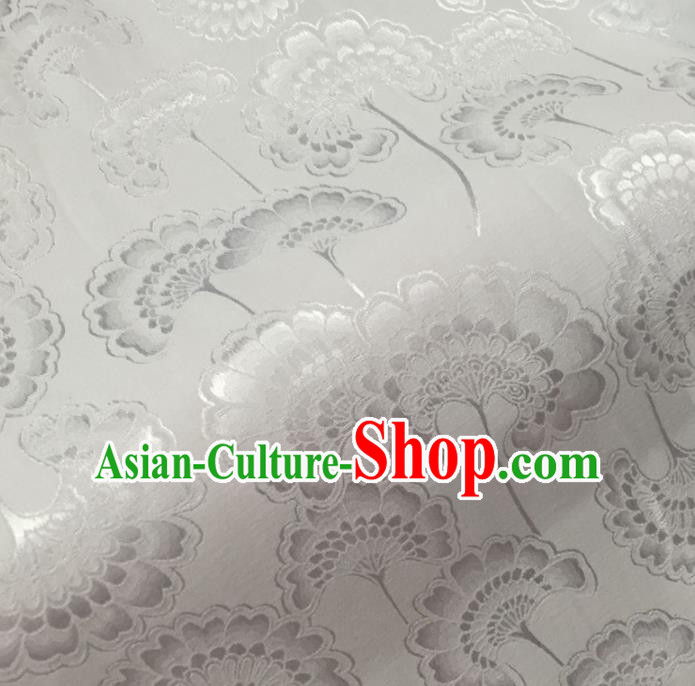 Chinese Traditional Apparel Fabric White Brocade Classical Celosia Cristata Pattern Design Silk Material Satin Drapery