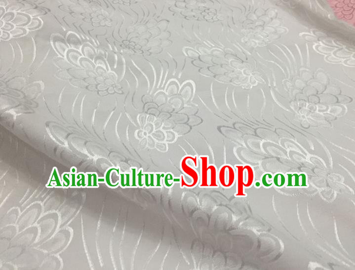 Chinese Traditional Apparel Fabric White Brocade Classical Pattern Design Silk Material Satin Drapery