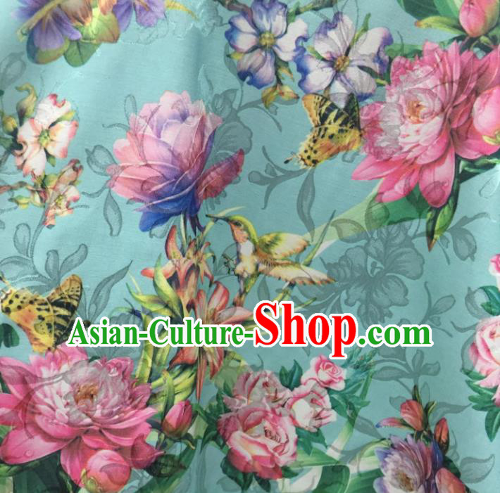 Chinese Traditional Apparel Fabric Green Qipao Brocade Classical Peony Pattern Design Silk Material Satin Drapery