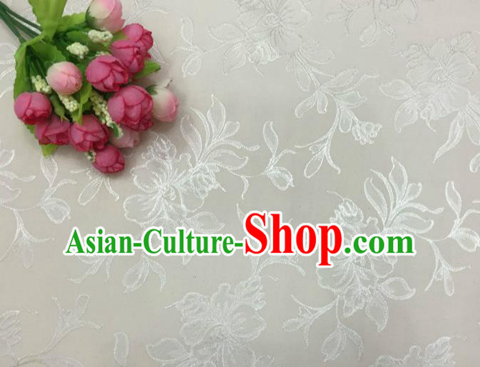 Chinese Traditional Apparel Fabric White Qipao Brocade Classical Peony Pattern Design Silk Material Satin Drapery