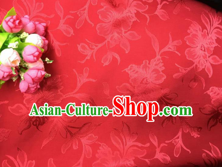 Chinese Traditional Apparel Fabric Red Qipao Brocade Classical Peony Pattern Design Silk Material Satin Drapery