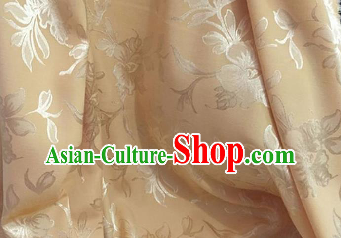 Chinese Traditional Apparel Fabric Light Golden Qipao Brocade Classical Peony Pattern Design Silk Material Satin Drapery